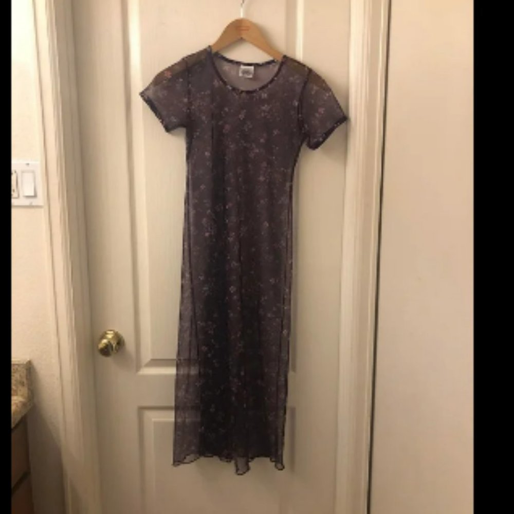 Vintage 1990s Grunge Sheer Floral Midi Dress